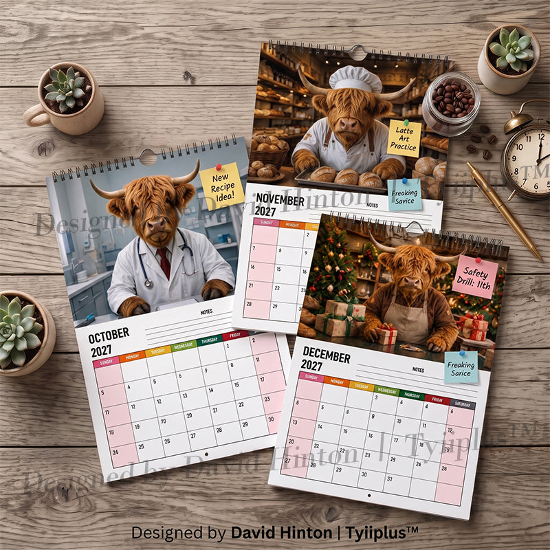 🐮 Highland Cows Working 2027 Calendar