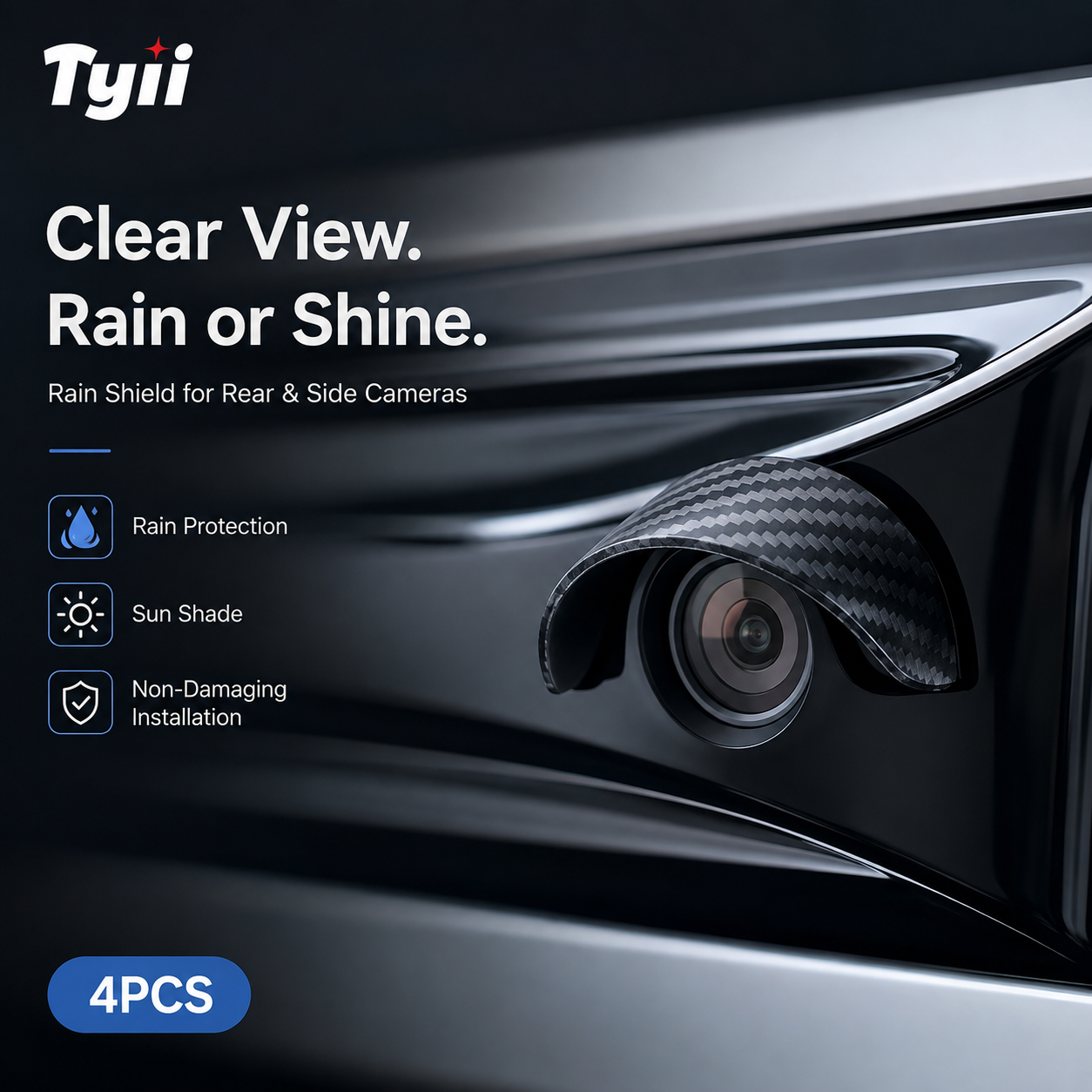 TYIIPLUS™ 4PCS Car Camera Rain Shield – Waterproof Rear View & Side Camera Cover, Soft PVC Sun Shade Visor