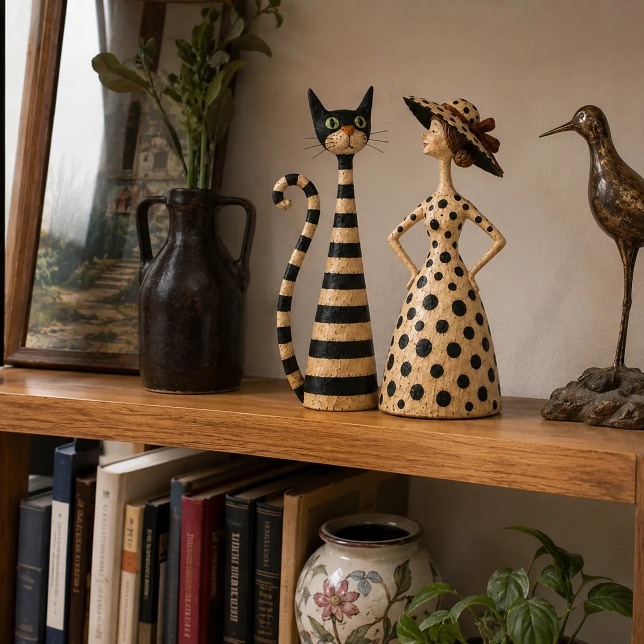 🐈⬛💃 Vintage Cat & Lady Sculptures