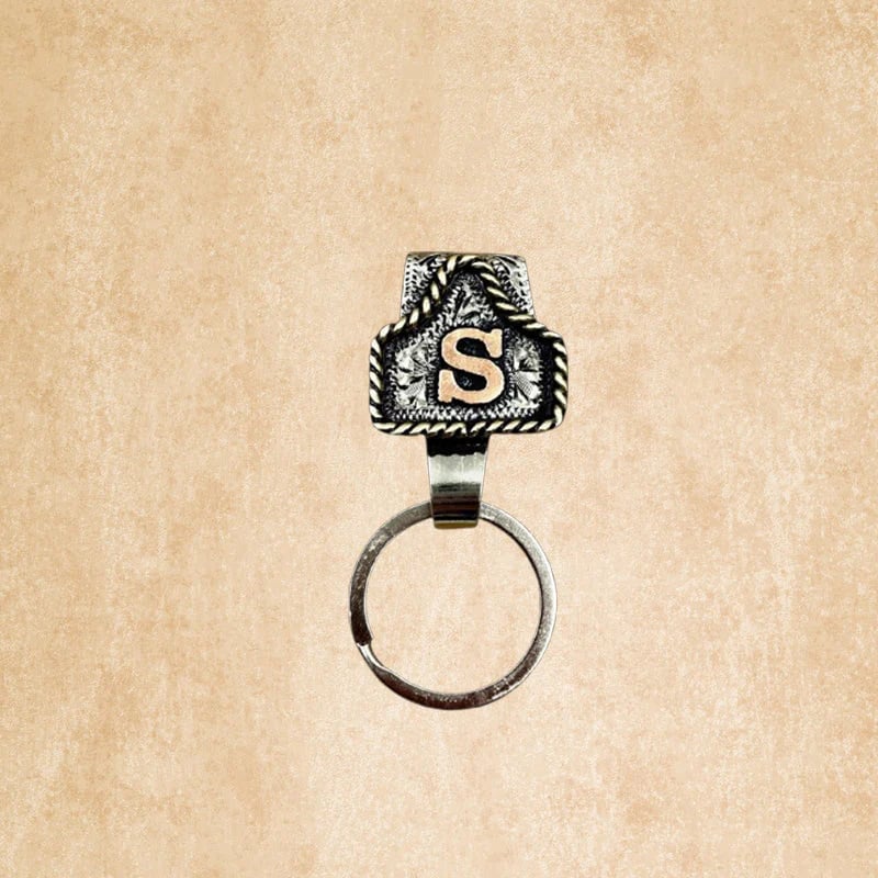 Handmade Cow Tag Belt Key Holder with Custom Initial