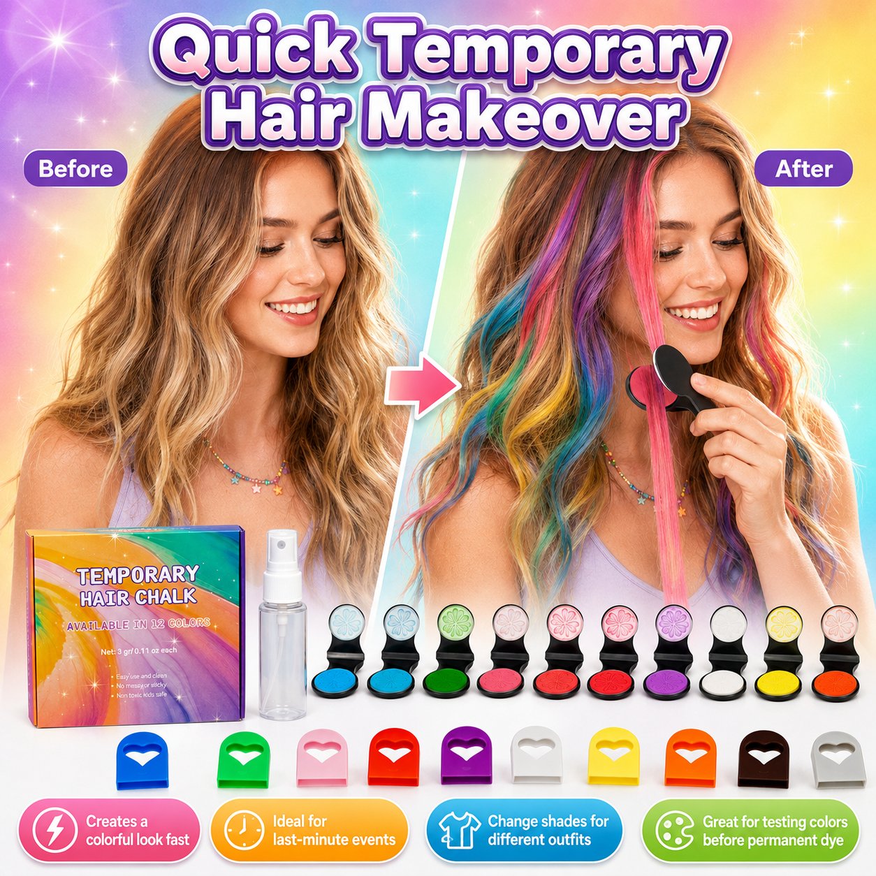 12-Color Temporary Hair Chalk Set