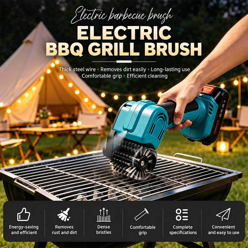 TYIIPLUS™ 21V Cordless Electric BBQ Grill Brush – Heavy-Duty Power Scrubber with LED Light & Replacement Brush Head