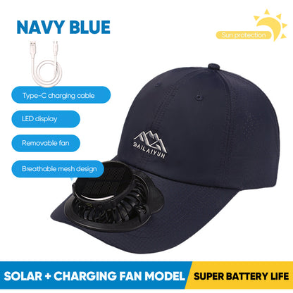 Summer Solar-Powered Digital Display Fan Baseball Cap