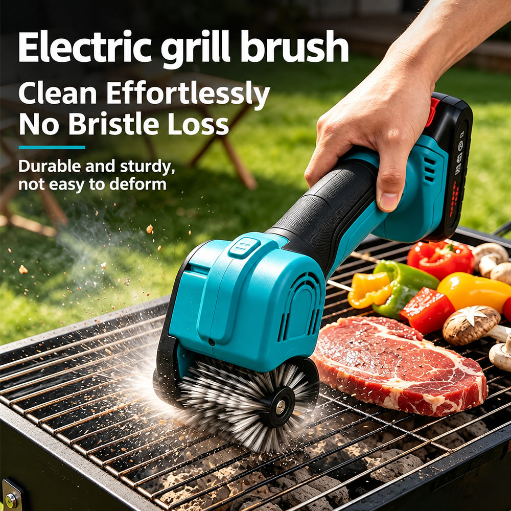 TYIIPLUS™ 21V Cordless Electric BBQ Grill Brush – Heavy-Duty Power Scrubber with LED Light & Replacement Brush Head