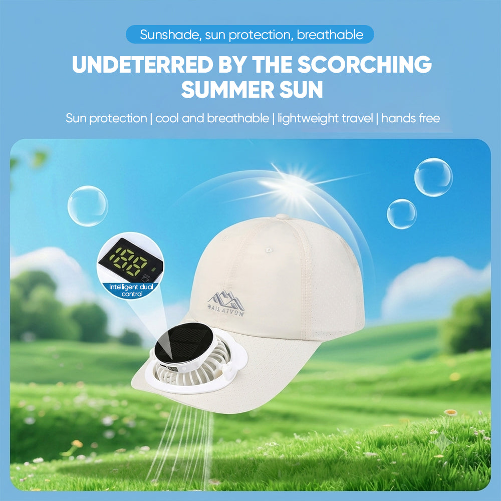 Summer Solar-Powered Digital Display Fan Baseball Cap