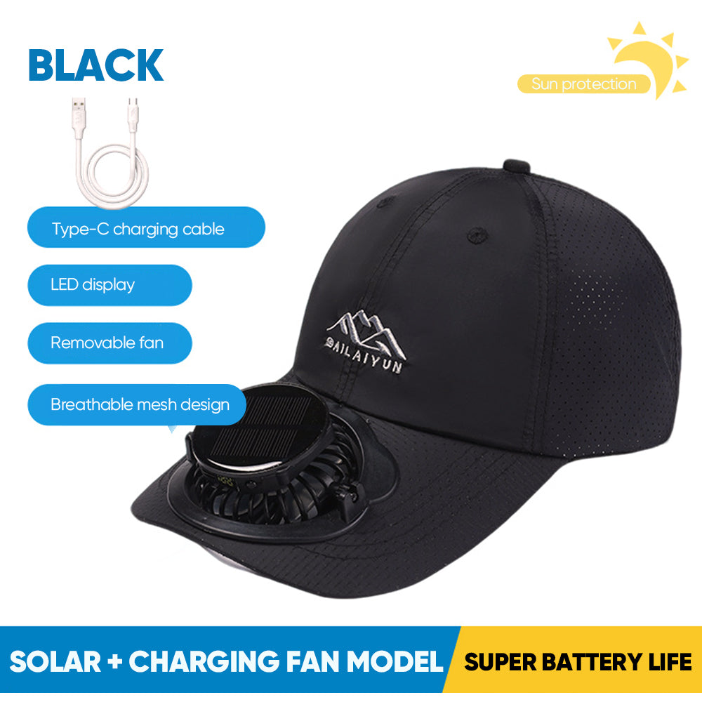 Summer Solar-Powered Digital Display Fan Baseball Cap