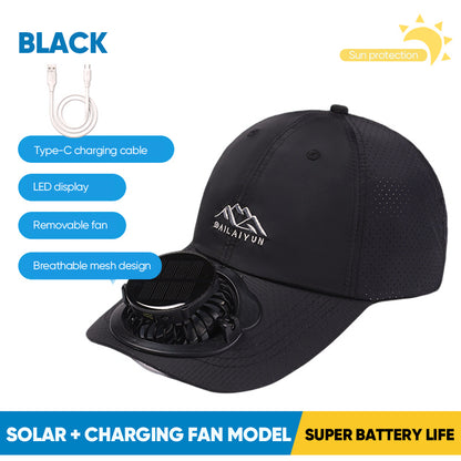 Summer Solar-Powered Digital Display Fan Baseball Cap