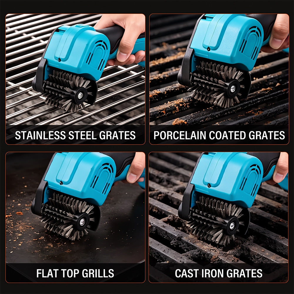 TYIIPLUS™ 21V Cordless Electric BBQ Grill Brush – Heavy-Duty Power Scrubber with LED Light & Replacement Brush Head