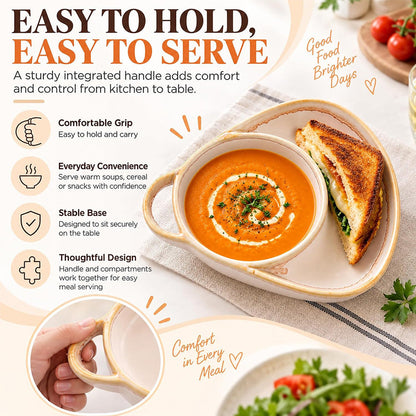 Ceramic Soup & Toasty Bowls with Handles – Rustic Reactive Glaze Design