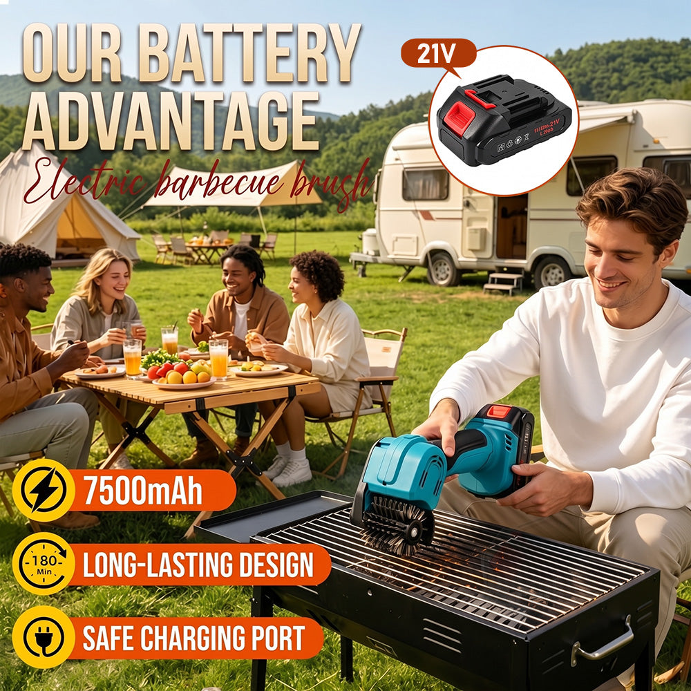 TYIIPLUS™ 21V Cordless Electric BBQ Grill Brush – Heavy-Duty Power Scrubber with LED Light & Replacement Brush Head