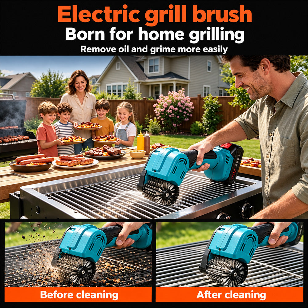 TYIIPLUS™ 21V Cordless Electric BBQ Grill Brush – Heavy-Duty Power Scrubber with LED Light & Replacement Brush Head