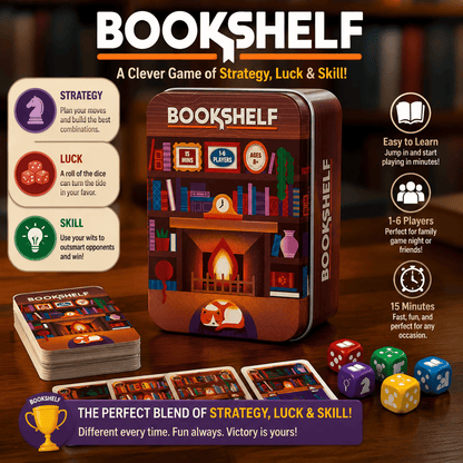 📚🎲Bookshelf Cooperative Stacking Game | Skill & Balance Card and Book Tower Game in Travel Tin
