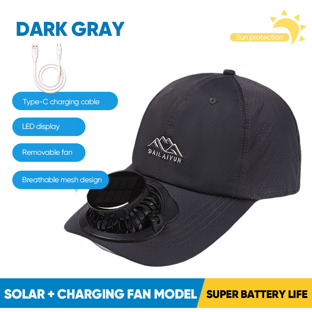 Summer Solar-Powered Digital Display Fan Baseball Cap