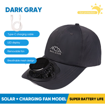 Summer Solar-Powered Digital Display Fan Baseball Cap