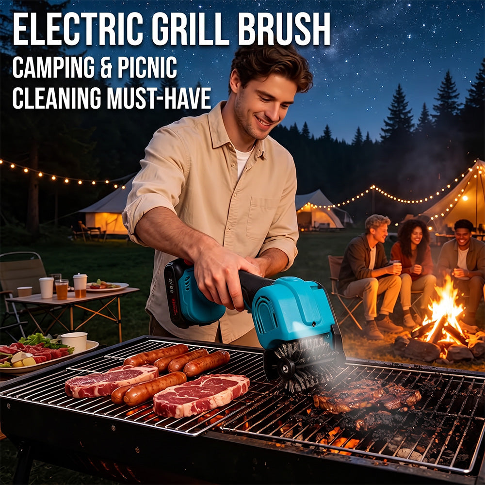 TYIIPLUS™ 21V Cordless Electric BBQ Grill Brush – Heavy-Duty Power Scrubber with LED Light & Replacement Brush Head