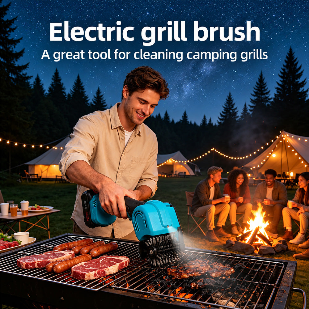 TYIIPLUS™ 21V Cordless Electric BBQ Grill Brush – Heavy-Duty Power Scrubber with LED Light & Replacement Brush Head