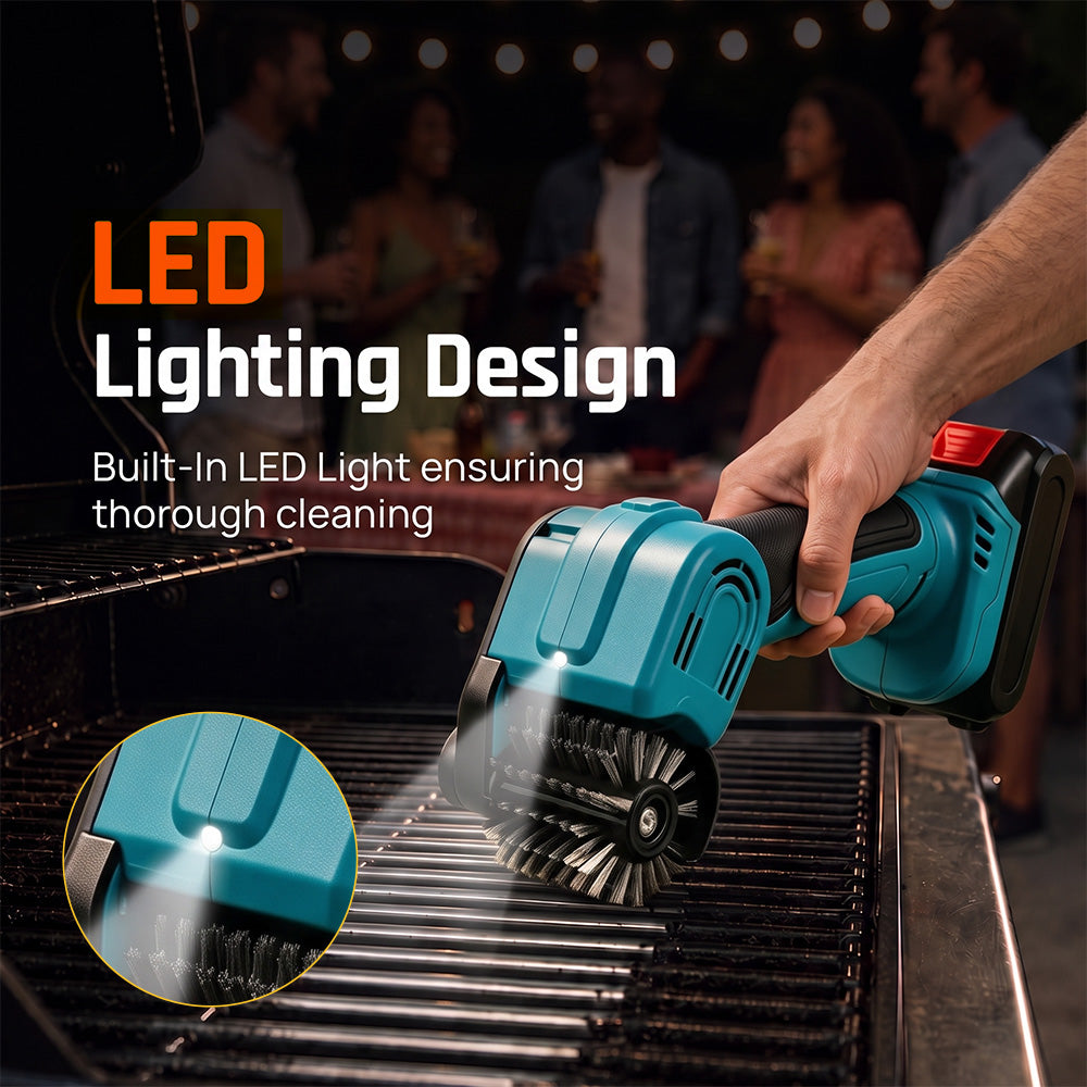 TYIIPLUS™ 21V Cordless Electric BBQ Grill Brush – Heavy-Duty Power Scrubber with LED Light & Replacement Brush Head