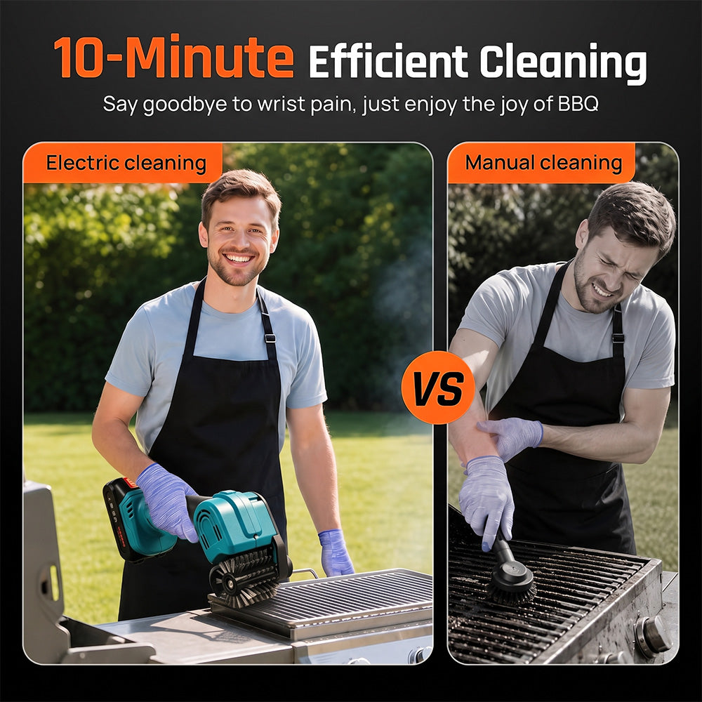 TYIIPLUS™ 21V Cordless Electric BBQ Grill Brush – Heavy-Duty Power Scrubber with LED Light & Replacement Brush Head