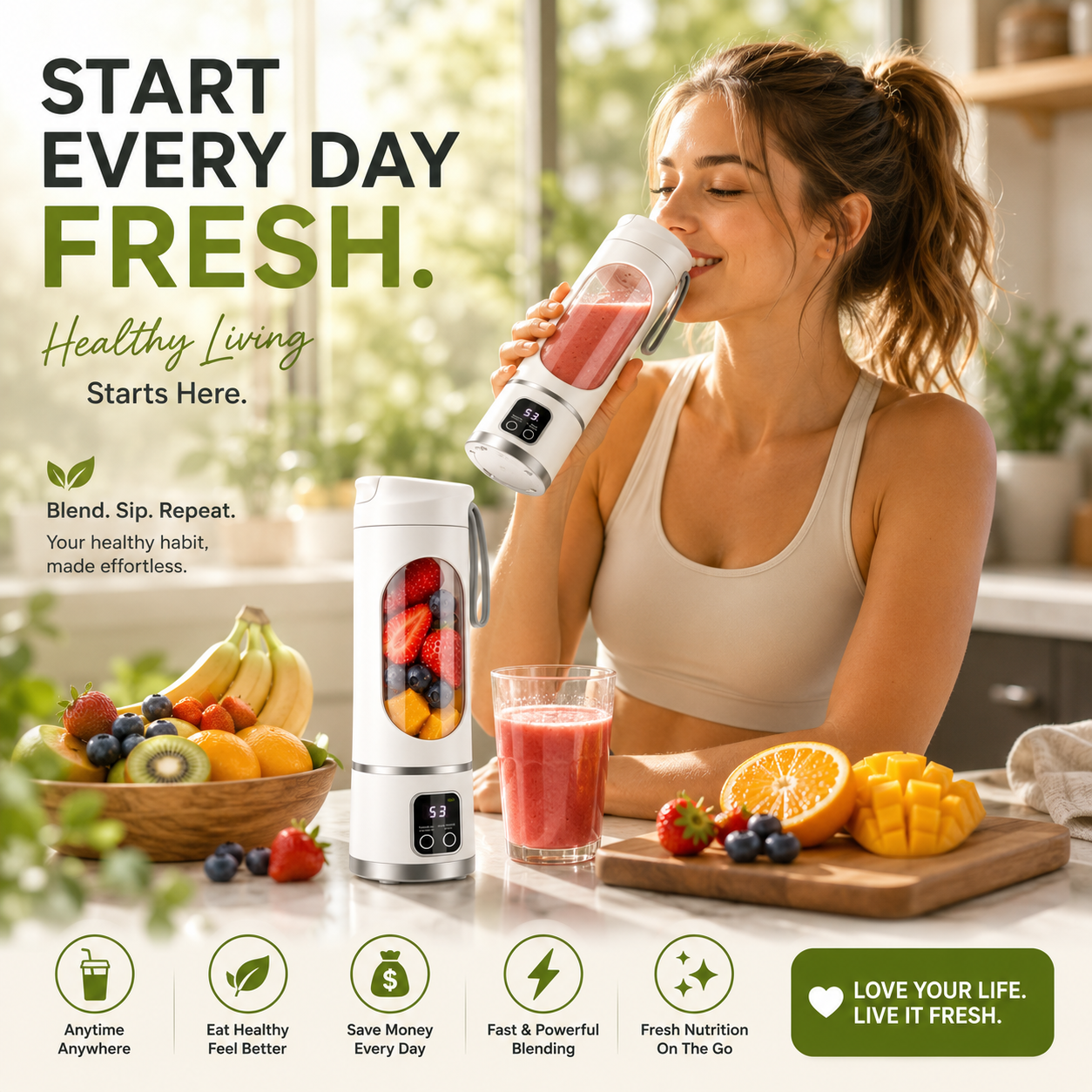 Portable USB Blender with LED Display - Perfect for Smoothies & Juices