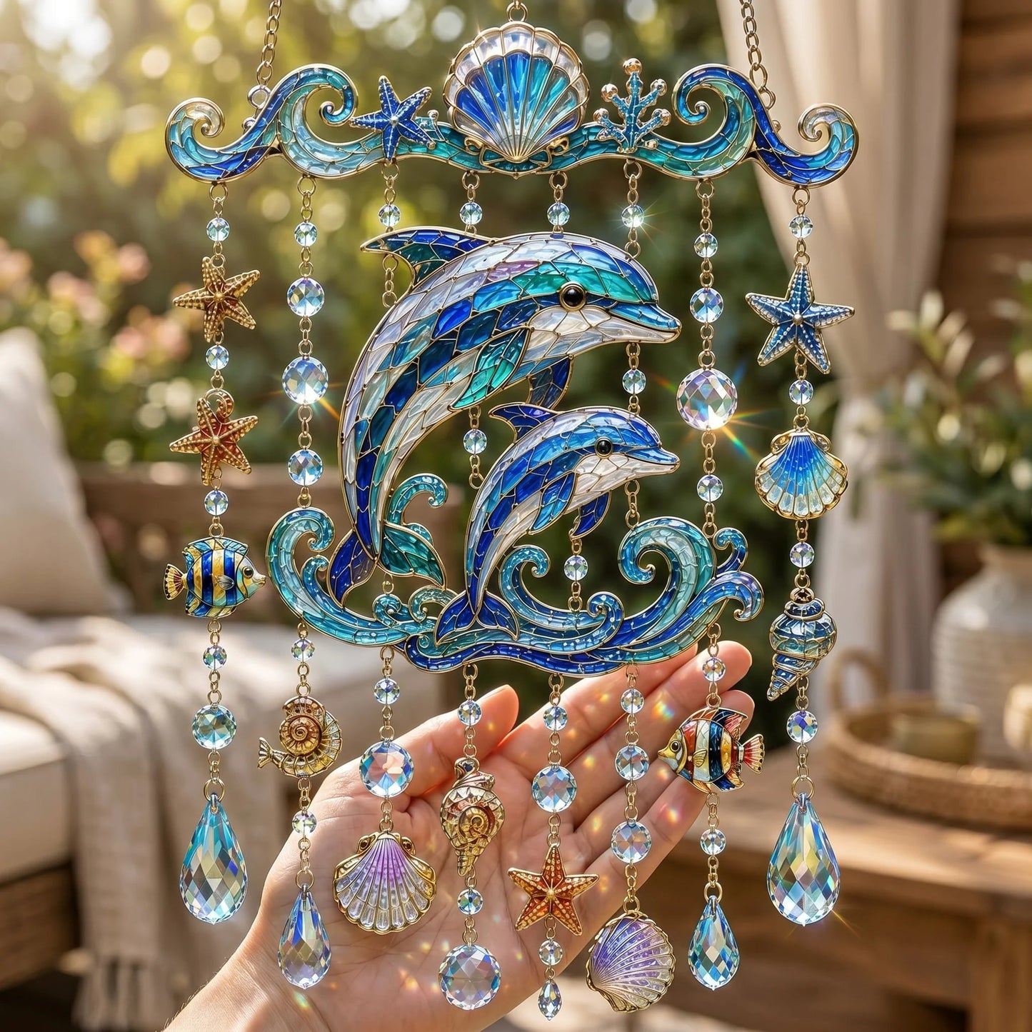 🐋 Ocean-Themed Crystal Wind Chime – Bring the Ocean Glow to Your Garden