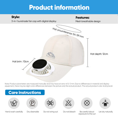 Summer Solar-Powered Digital Display Fan Baseball Cap