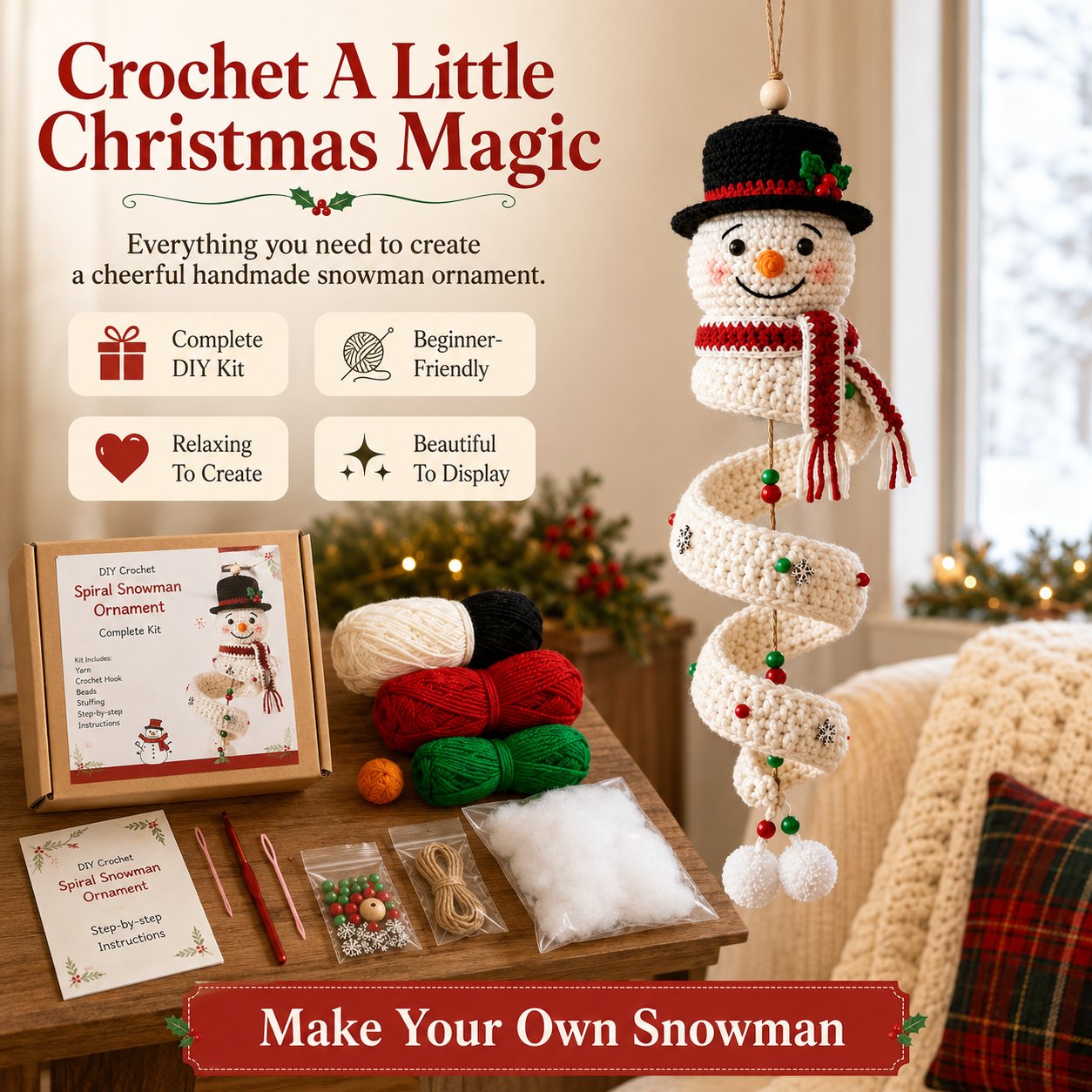 ☃️ Crochet Snowman Spiral Ornament DIY Kit