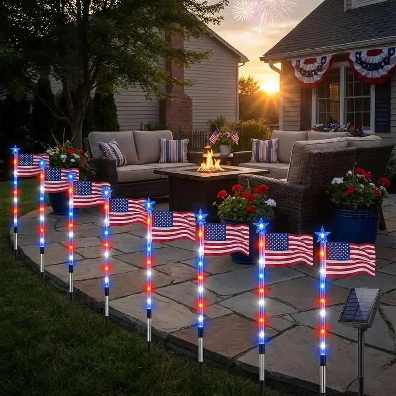 Solar American Flag Net Lights – Waterproof Outdoor LED Patriotic Decorations for 4th of July & Memorial Day
