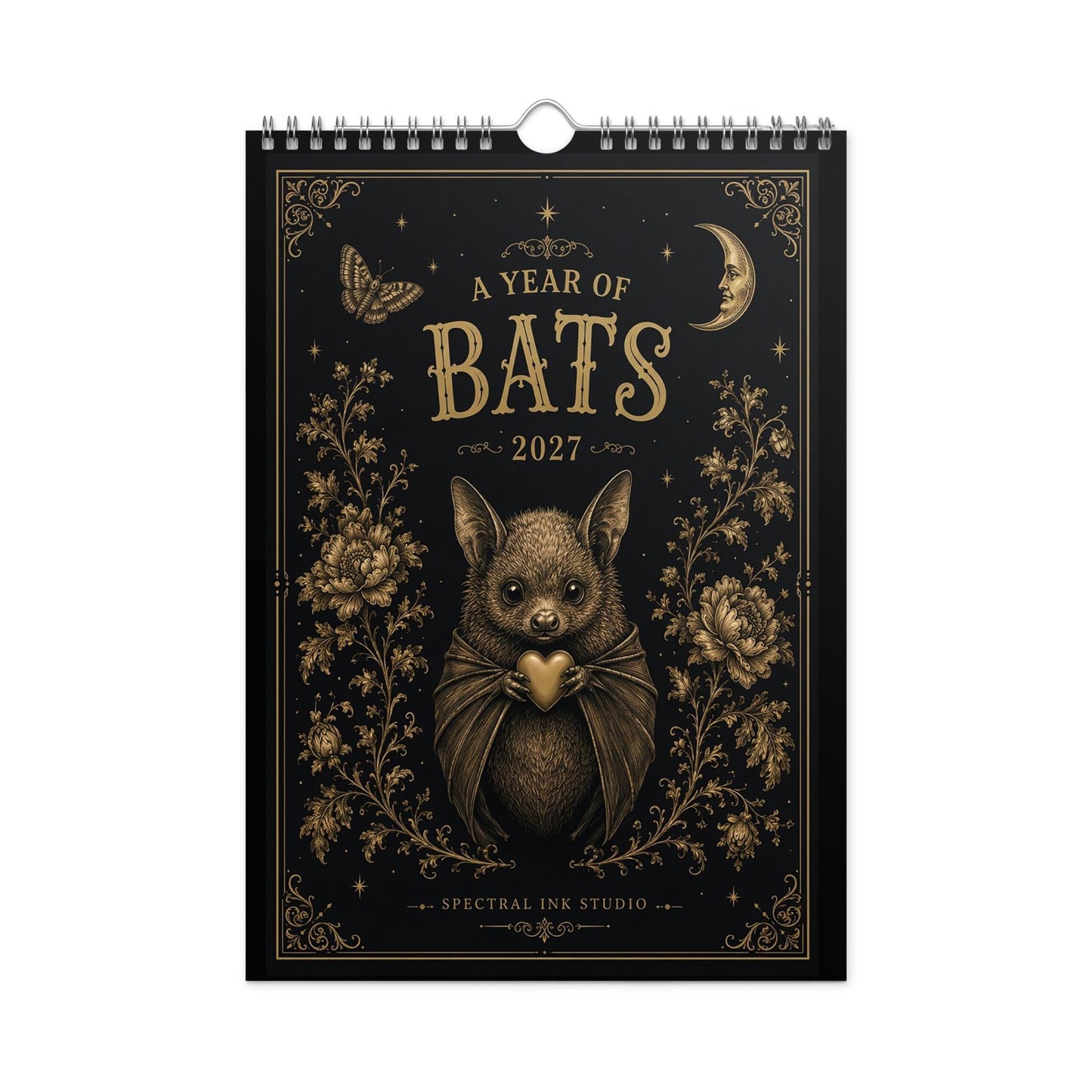 2027 Vintage Victorian Gothic Bat Art Monthly Wall Calendar