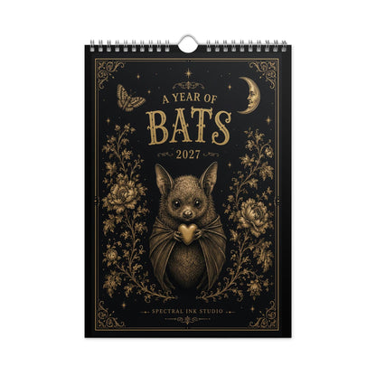 2027 Vintage Victorian Gothic Bat Art Monthly Wall Calendar