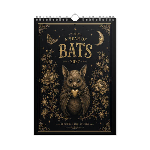 2027 Vintage Victorian Gothic Bat Art Monthly Wall Calendar