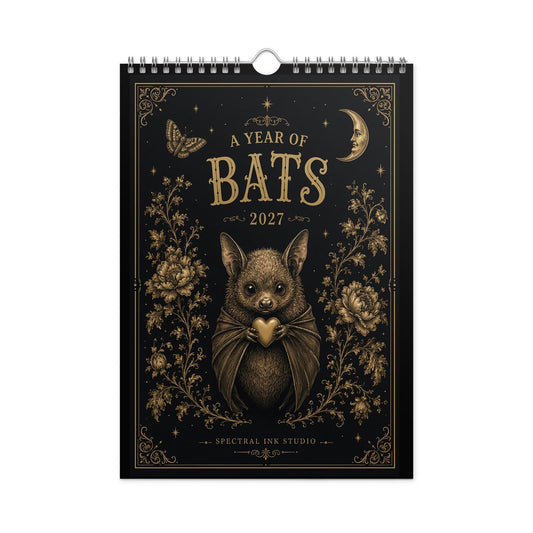 2027 Vintage Victorian Gothic Bat Art Monthly Wall Calendar