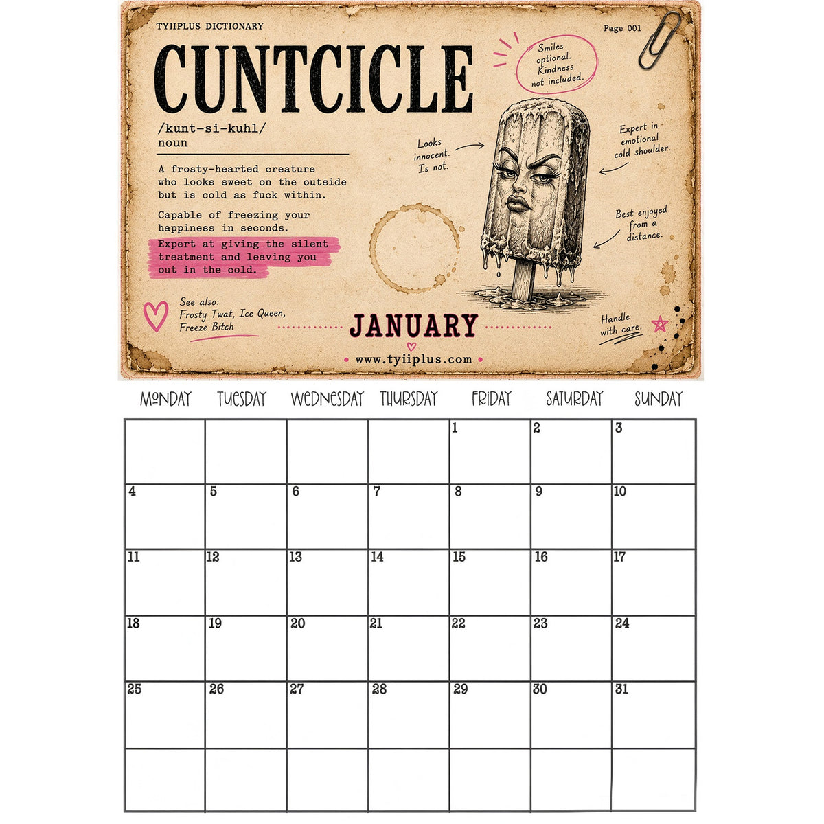 TYIIPLUS 2027 Dictionary Wall Calendar – Definitions of Life, By Life