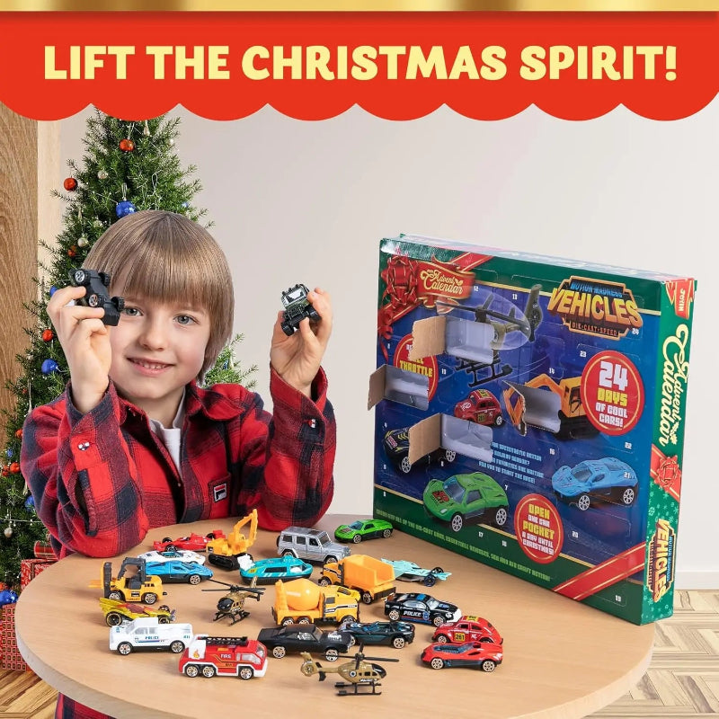 TYIIPLUS™ 2026 Christmas Car Advent Calendar – 24 Die-Cast Vehicles for Kids, Daily Countdown Surprises