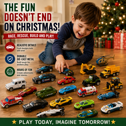 TYIIPLUS™ 2026 Christmas Car Advent Calendar – 24 Die-Cast Vehicles for Kids, Daily Countdown Surprises