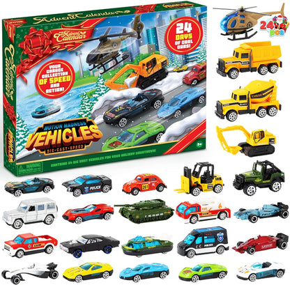 TYIIPLUS™ 2026 Christmas Car Advent Calendar – 24 Die-Cast Vehicles for Kids, Daily Countdown Surprises