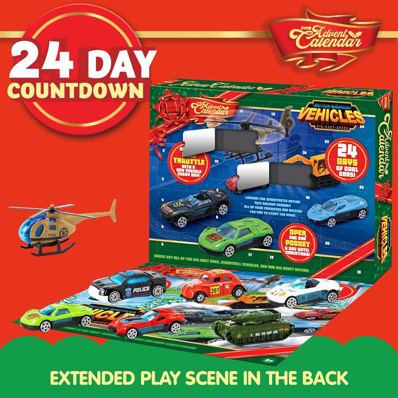 TYIIPLUS™ 2026 Christmas Car Advent Calendar – 24 Die-Cast Vehicles for Kids, Daily Countdown Surprises