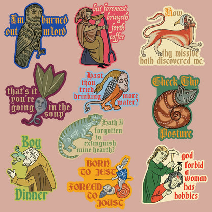 Medieval Meme Sticker Pack – Funny Vintage Medieval Aesthetic Waterproof Vinyl Stickers