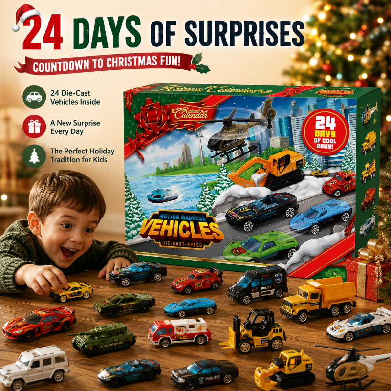 TYIIPLUS™ 2026 Christmas Car Advent Calendar – 24 Die-Cast Vehicles for Kids, Daily Countdown Surprises