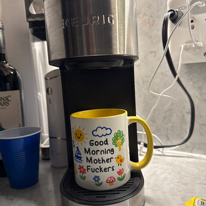 Good Morning Mother Fuckers Mug, Doodle Art Coffee Cup