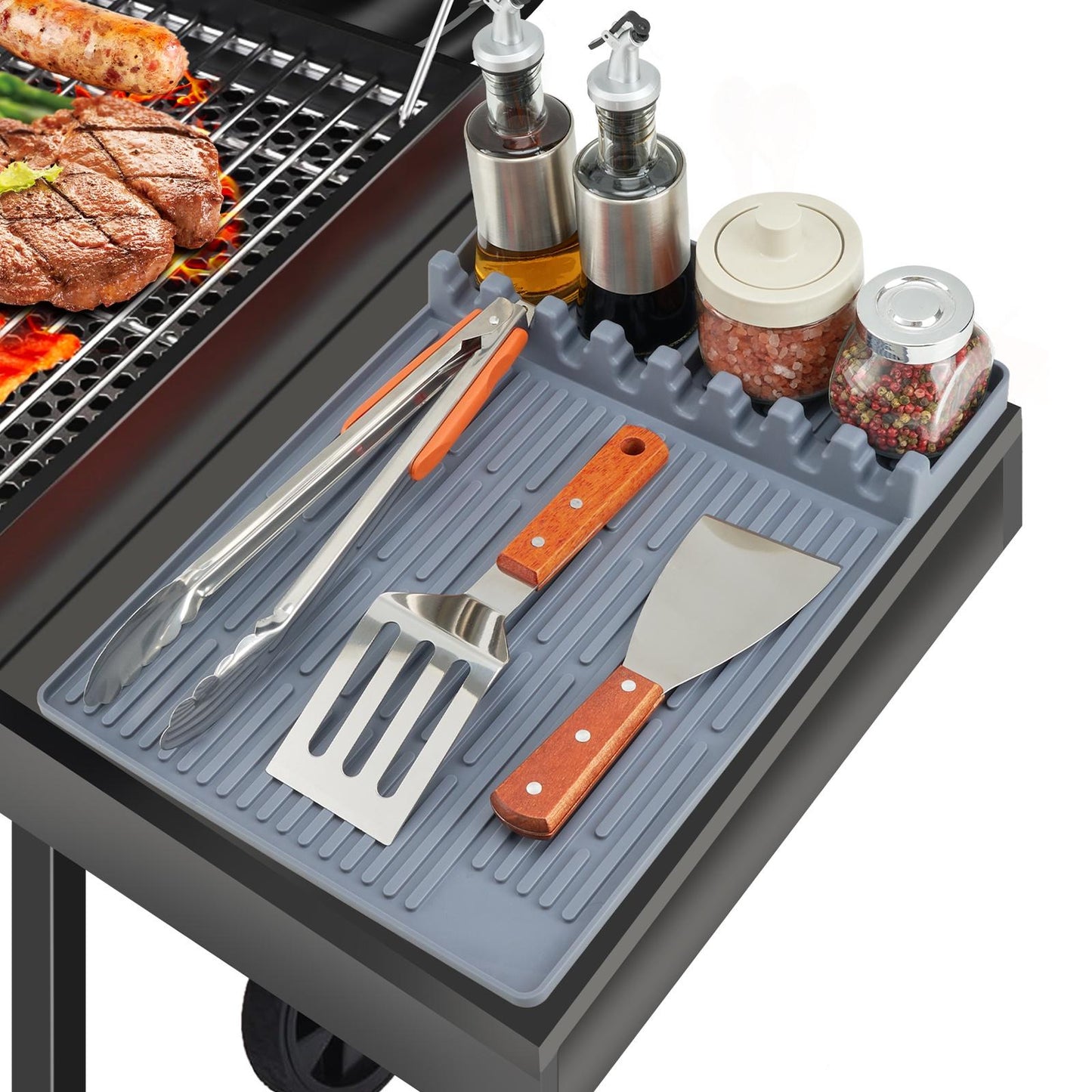 TYIIPLUS™ Silicone Grill Side Shelf Mat – Heat Resistant BBQ Tool Organizer