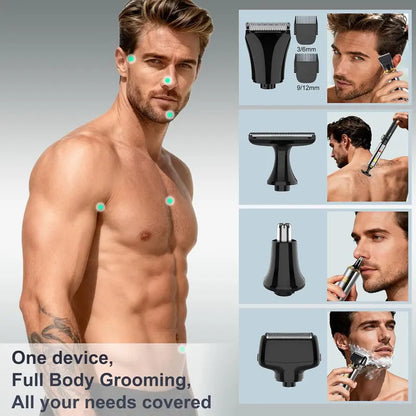 4-in-1 Men's Electric Back Shaver & Body Groomer | Waterproof USB Trimmer