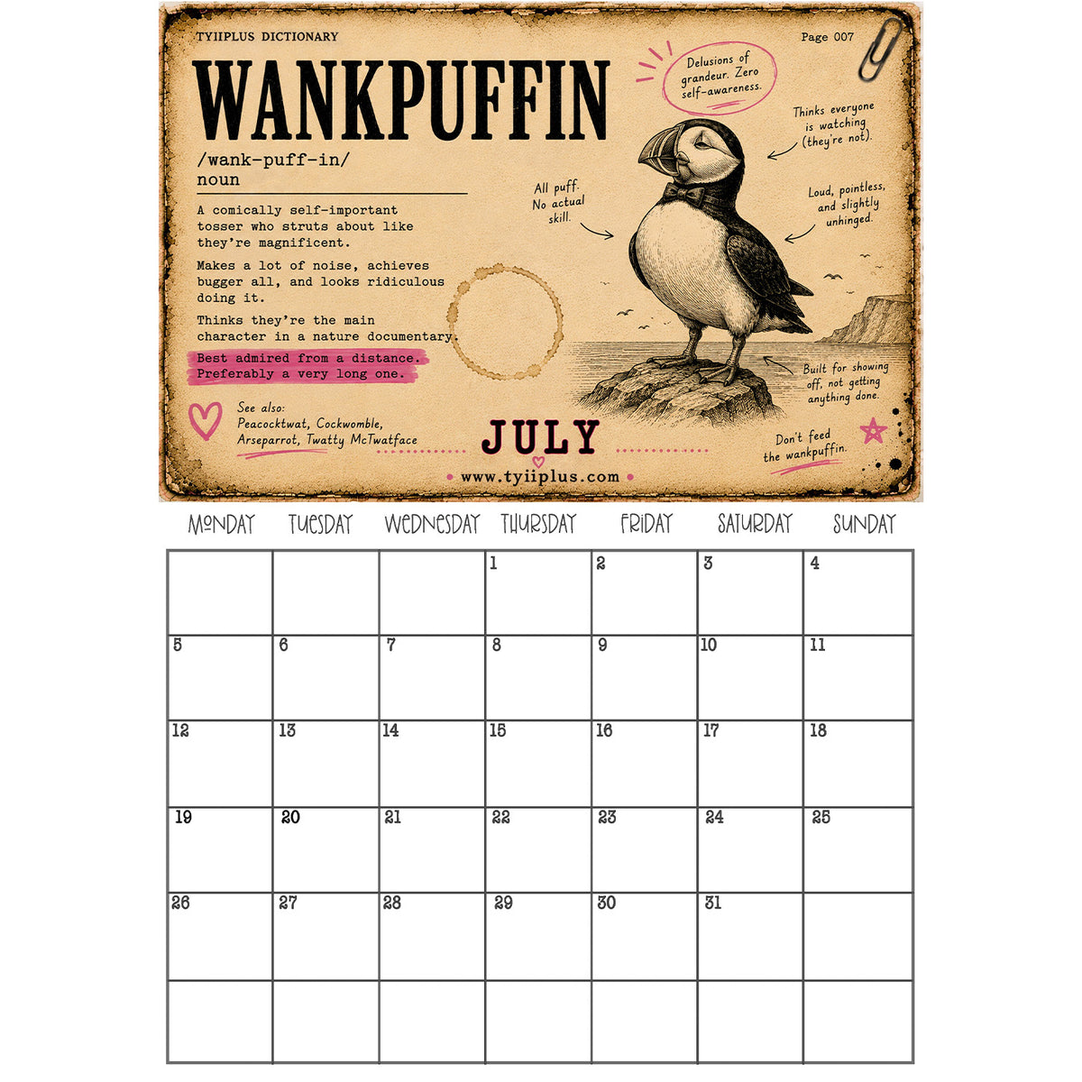 TYIIPLUS 2027 Dictionary Wall Calendar – Definitions of Life, By Life