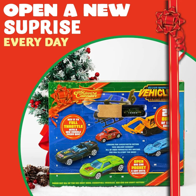 TYIIPLUS™ 2026 Christmas Car Advent Calendar – 24 Die-Cast Vehicles for Kids, Daily Countdown Surprises
