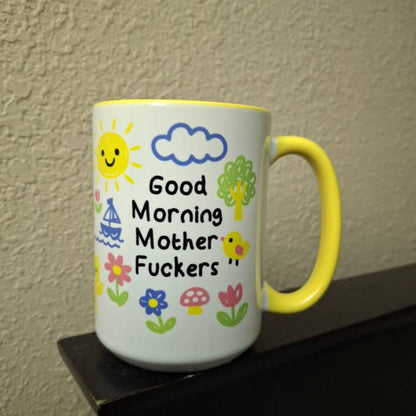 Good Morning Mother Fuckers Mug, Doodle Art Coffee Cup