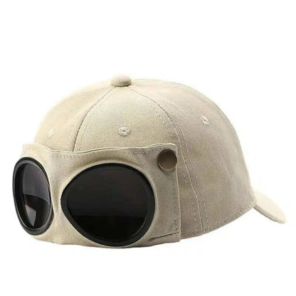 🧢 TYIIPLUS™ Vintage Goggles Baseball Cap – Casual Cotton Sun Hat with Detachable Protective Goggles for Outdoor Style
