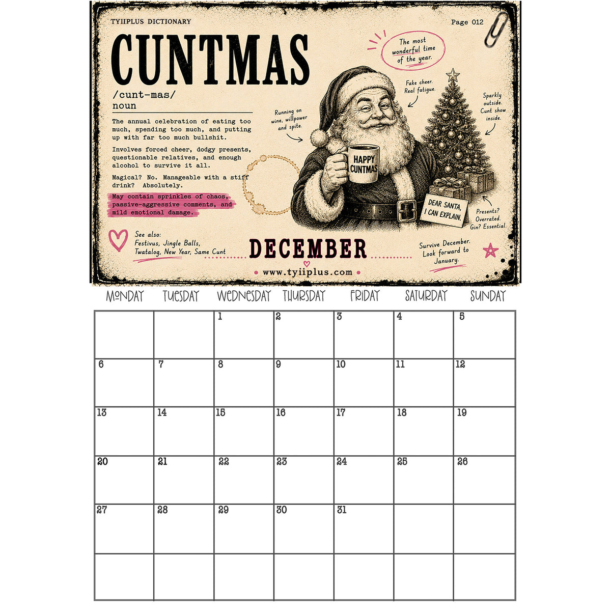 TYIIPLUS 2027 Dictionary Wall Calendar – Definitions of Life, By Life