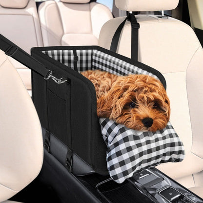 TYIIPLUS™ Center Console Dog Car Seat for Small Dogs & Cats – Portable Pet Booster Seat with Safety Leash, Removable Cushion & Storage Pocket
