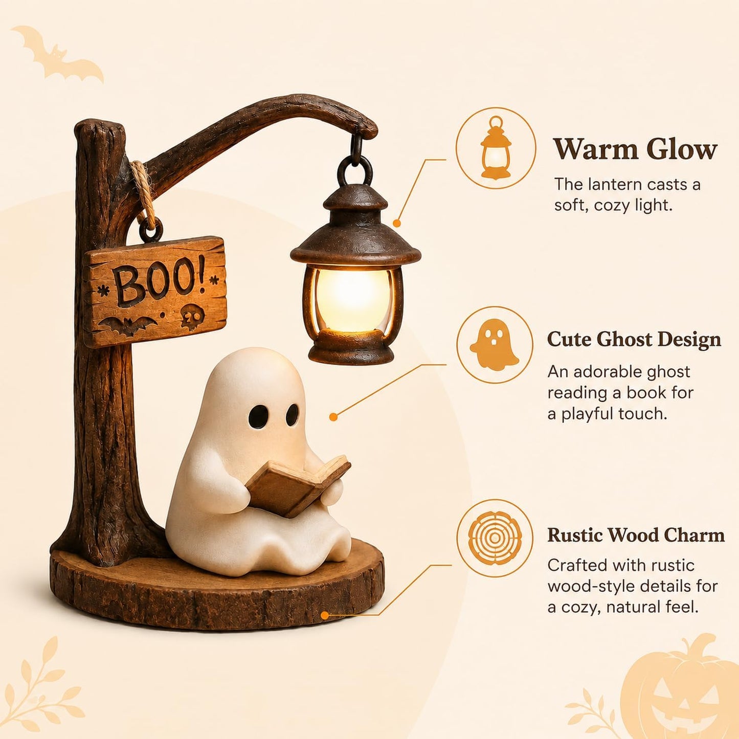 Cute Ghost Reading Lantern – Cosy Halloween Desk Decor