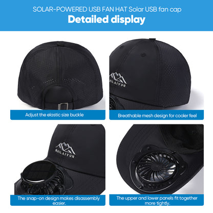 Summer Solar-Powered Digital Display Fan Baseball Cap