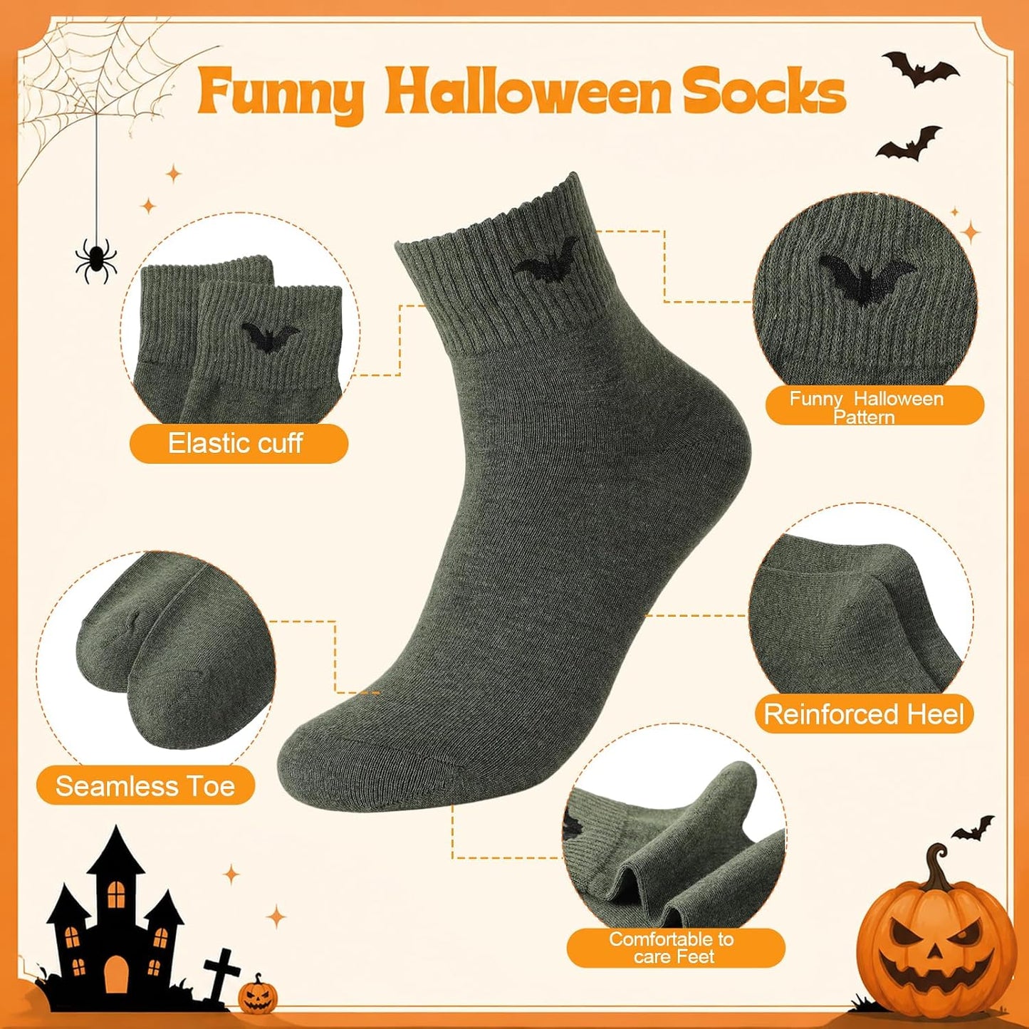Spooky Season Halloween Embroidered Ankle Socks